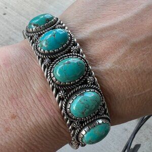 Vintage Carolyn Pollack American West Sterling Turquoise Cuff Bracelet 7 3/8” In